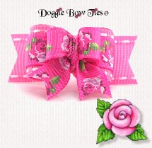 Dog Bow-Tiny Ties,Pink Rose w/stitches