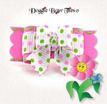 Dog Bow-Tiny Ties, Spring Pink and Green Swiss Dots