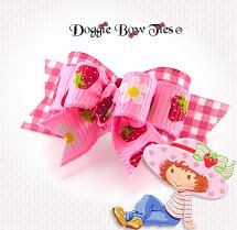 Dog Bow-Tiny Ties, Strawberry Picnic, Red Gingham