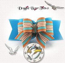 Dog Bow-TinyTies, Summer Cabana, Ocean, Orange