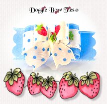 Dog Bow-Tiny Ties, Swiss Dot Blue, Strawberry