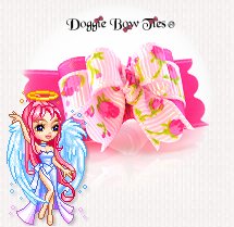 Dog Bow-Tiny Ties, Thumbelina Fairy Roses Pink