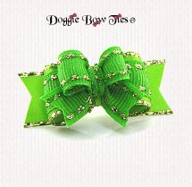 Dog Bow-Tiny Ties, Gold Stitch, Lime