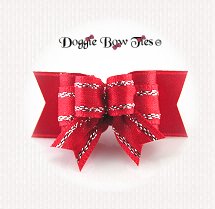  Dog Bow-Tiny Ties, Red, Silver