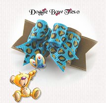 Dog Bow-Tiny Ties, Turquoise, Leopard Spots