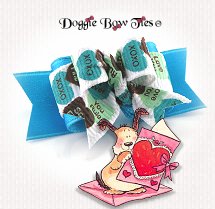 Dog Bow-Tiny Ties, Valentines Day Blue Hearts