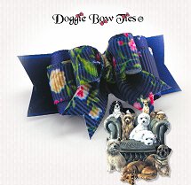 Dog Bow-Tiny Ties, Victorian Rose, Deep Blue