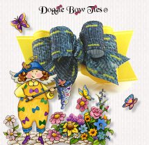 Dog Bow-Tiny Ties, Yellow w/Denim Stitches