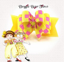 Dog Bow-Tiny Ties, Yellow and Pink 4 Square