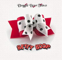 Dog Bow-Tiny Ties, Red with white/Black Swiss Dot, Betty Boop