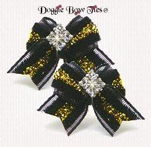 Dog Bow-Maltese Pairs, Black Lace Velvet Blingo