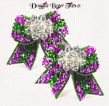 Dog Bow-Maltese Pairs, Glitter Velvet, Lilac and Lime, Crystal Flower