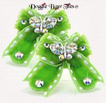 Dog Bow-Maltese Pairs, Lime Velvet with Butterfly
