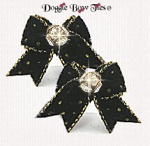 Dog Bow-Maltese Pairs Velvet, Black with Gold Dot
