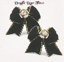 Dog Bow-MaltesePairsVelvet, Black with Gold Edge