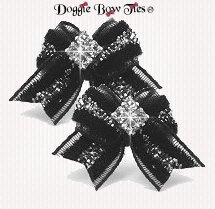 Dog Bow-Maltese Velvet Pairs, Black Lace Blingo