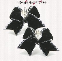 Dog Bow-MaltesePairsVelvet, Black Silver Edge