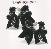 Dog Bow-MaltesePairsVelvet, Black with Silver V Track