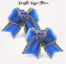 Dog Bow-MaltesePairsVelvet, Blue Gold Edge