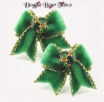 Dog Bow-MaltesePairsVelvet, Green with Gold Edge