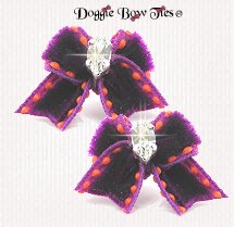 Dog Bow-MaltesePairsVelvet, Purple with Orange Stitches