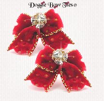 Dog Bow-MaltesePairsVelvet, Red with Gold Dot