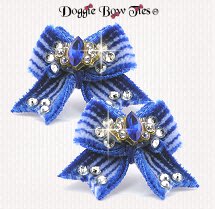 Dog Bow-MaltesePairsVelvet, Royal Stripe