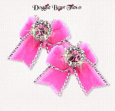 Dog Bow-Maltese Pairs, Velvet,Hot Pink with Silver Edge