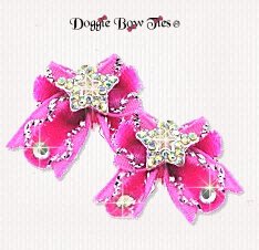 Dog Bow-Maltese Pairs, Velvet,Hot Pink Stars