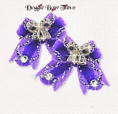 Dog Bow-Maltese Pairs, Velvet, Purple Silver Thread Bow