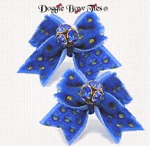 Dog Bow-Maltese Velvet Pairs, Blue Gold Dot