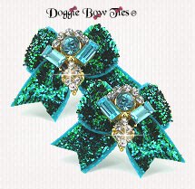 Dog Bow-Maltese Pairs, Peacock Glitter with gems