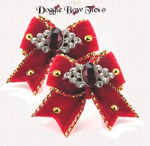 Dog Bow-Maltese Pairs, Red velvet with Gems